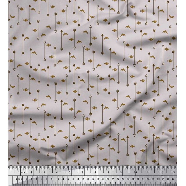 Soimoi Velvet Fabric Arrow & Fish Ocean Printed Craft Fabric by The Yard 58 Inch Wide