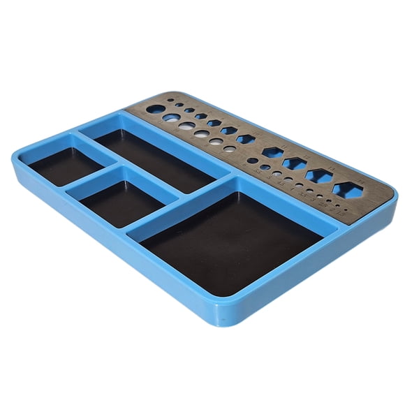 TFixol Magnetic Repair Tool Tray for Model Parts - Multi-Size Round & Hexagonal Holes, Durable Stainless Steel & Plastic, Blue (LL-013-blue)
