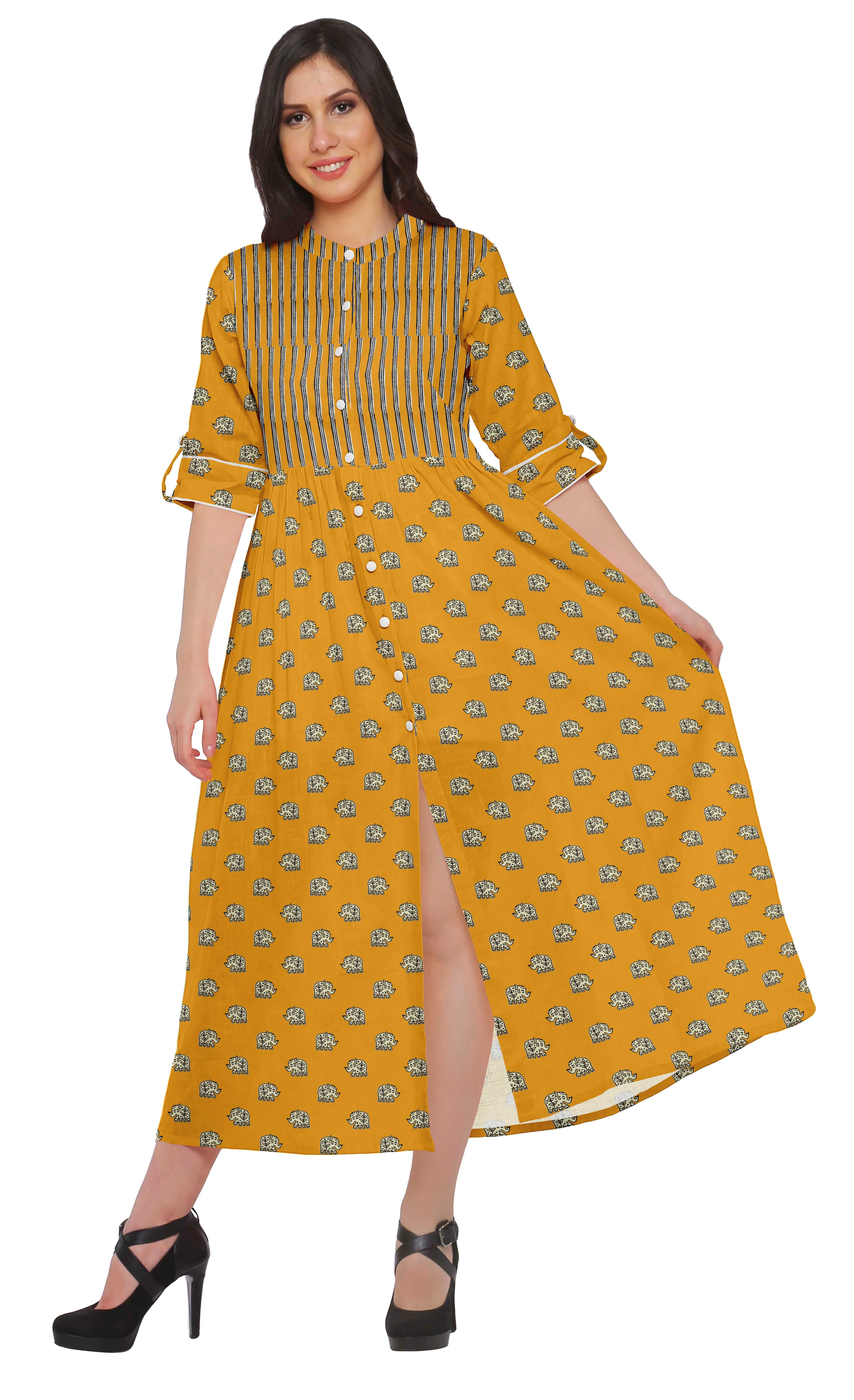Moomaya Kurta Imprimée Tenue d'Été Kurti pour Dames Tunique à Fente avant Hauts pour Femmes
