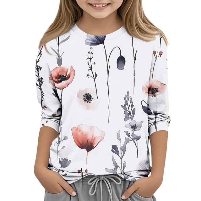 Rbaofujie T-Shirts Graphiques pour Fille Imprimé Floral Manches Courtes Col Rond T-Shirts Hauts