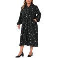 thumbnail image 4 of Agnes Orinda Robe Midi à Manches Longues Ceinturée avec Poches Motif Floral Décontractée Automne 3X Noir, 4 of 6