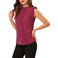 thumbnail image 4 of INSPIRE CHIC Women's Sleeveless Blouse Ruffled Pleated Wear-to-Work Chic Blouse XS Dark Red, 4 of 7