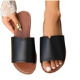 thumbnail image 1 of Flat Sandals for Women Slide Open Toe Solid Color Leather Non Slip Breathable Beach Summer Slide Sandals Black, 1 of 7