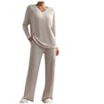 thumbnail image 2 of Yuyuzo Ensembles 2 Pcs pour Femmes Ensembles de Détente Côtelés Chemises à Manches Longues à Col en V Pantalons à Jambe Droite Vêtements de Mode d'Automne, 2 of 7