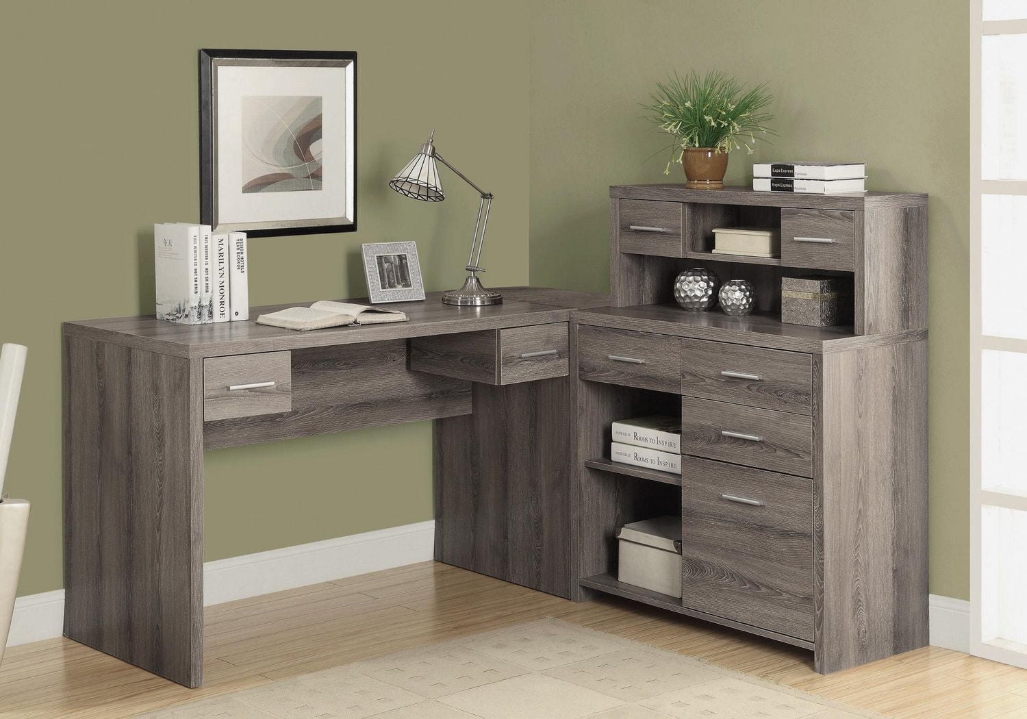 Monarch Specialties Computer Desk, Home Office, Corner, Left, Right Set-up, Storage Drawers, L Shape, Work, Laptop, Laminate, Brown, Contemporary, Modern