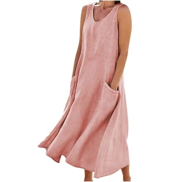 Robe Longue d'Été pour Femmes Robe d'Été pour Femmes Col en V Mode Décontractée Couleur Unie Sans Manches Coton Lin Robe Longue Robe Longue d'Été pour Femmes Robe Longue pour Femmes Été