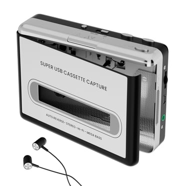 Reshow Cassette Player – Portable Tape Player Captures MP3 Audio Music via USB – Compatible with Laptops and Personal Computers – Convert Walkman Tape Cassettes to iPod Format (Silver)