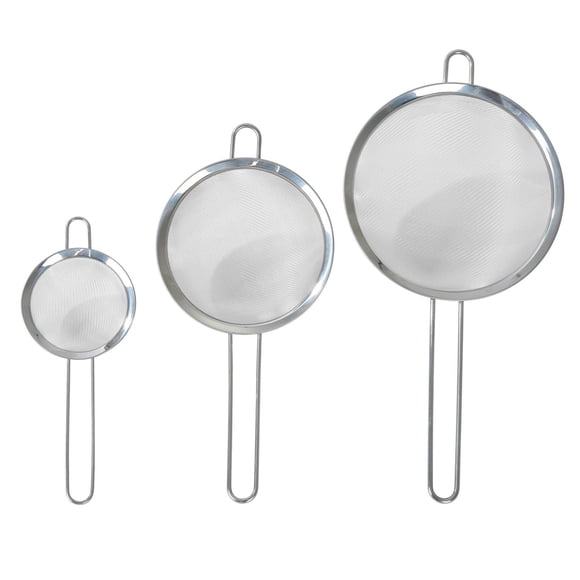 Mainstays 3-Pack Premium Stainless Steel Fine Mesh Strainers, 4", 6", and 8", Silver