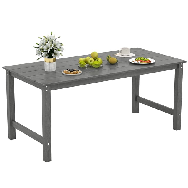 Gymax HDPE Outdoor Dining Table for 6 Person 67'' Patio Table w/ Wood-Like Tabletop Gray