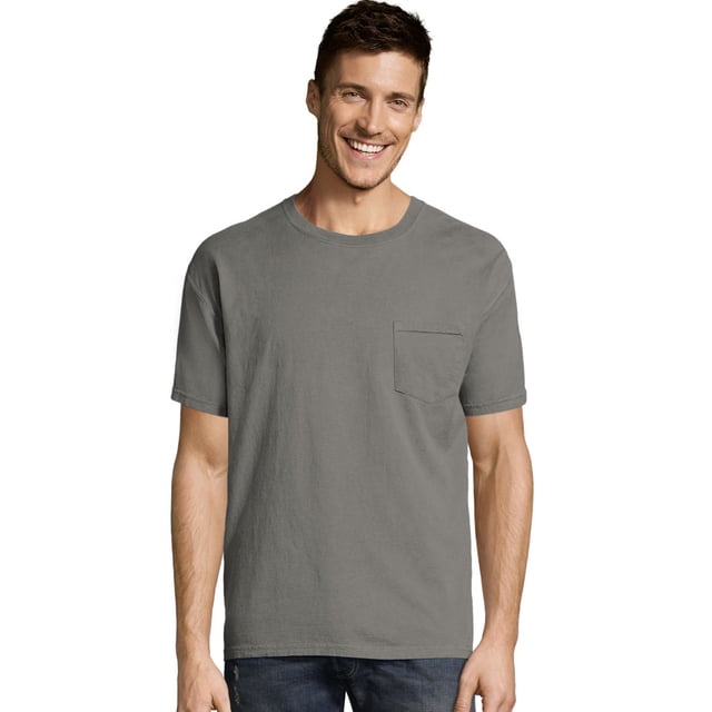 Hanes Mens ComfortWash Garment Dyed Short Sleeve Pocket Tee, M, Concrete Gray