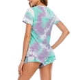 thumbnail image 4 of Teissuly Pyjama pour Femmes Mode Imprimé Teinture sur Nœuds Manches Courtes Survêtement Tenue de Nuit Ensemble de Sommeil, 4 of 7