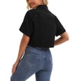 thumbnail image 3 of INSPIRE CHIC Women's Denim Cropped Short Sleeve Button Up Frayed Washed Jean Jacket Black L, 3 of 6