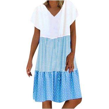 QIPOPIQ Robes pour Femmes Robe Midi à Manches Courtes à Étages Tendance Aguichant Décontractée Robes Robe d'Été Sans Manches Col Rond Unie Robe à Fente Offres 2023