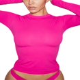 thumbnail image 2 of Women‘s Y2K Slim Crop Tops Solid Color Long Sleeve  Neck T-Shirts Basic Tee Yoga Workout Tops, 2 of 6