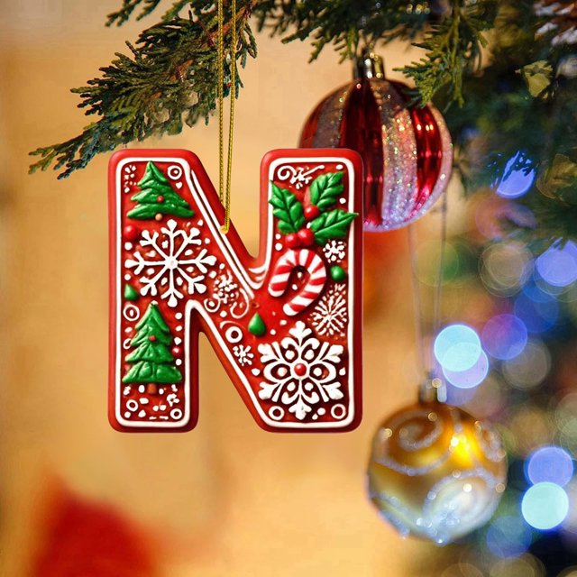 Hbdhejl 26 Pcs Lettres Rouges Décorations de Sapin de Noël Lettres de Canne de Bonbon avec Motif de Baies Mini Alphabet Ornements Suspendus Fête Maison Sapin de Noël Acrylique 2D