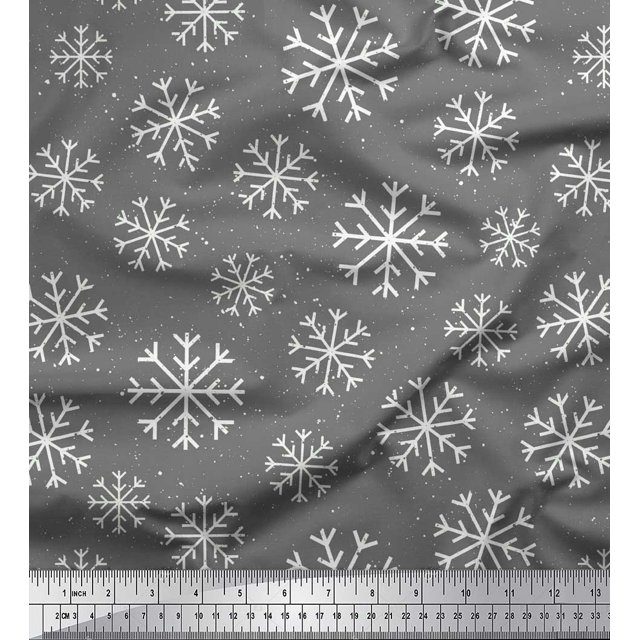 Soimoi Gray polyester Crepe Fabric Snow Flakes Floral Fabric Prints By Yard 42 Inch Wide