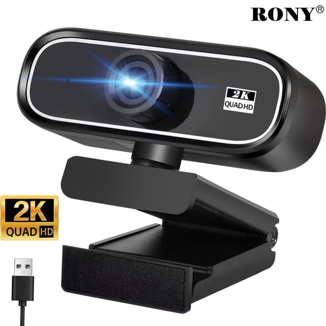 RONY Caméra Web 2K avec Mise au Point Automatique et Micro à Réduction de Bruit, Dotée d'Un design Noir Épuré avec un Objectif de Résolution 2K Quad HD. la Caméra Web Comprend un Objectif Grand-Angle à 90°, une correction Intelligente en Cas de Faible Luminosité et un microphone Intégré Réduisant le Bruit pour un audio Clair. Elle Est Montée sur une base Pivotante Robuste avec une Prise Antidérapante et une Connectivité USB pour une Utilisation plug-and-play. Compatible avec les Systèmes Windows, macOS, Android et Linux, Elle Est Idéale pour les Vidéoconférences, le Diffusion en Continu
