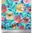 thumbnail image 1 of Soimoi Vert Coton Canard Tissu Feuilles & Rose Imprimé Floral 1 Yard 56 Inch Wide, 1 of 1