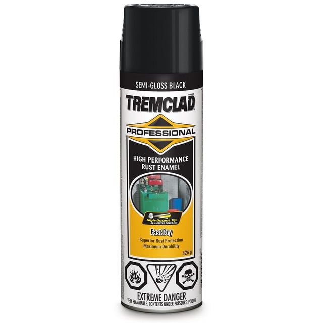TREMCLAD® Peinture en Aérosol Noire Semi-Lustrée pour Émail Antirouille Professionnelle avec Émail Antirouille Haute Performance, Formule à Séchage Rapide et Embout à Haut Débit pour une Couverture Plus Rapide, avec Avertissements de danger Extrême, Idéale pour la protection contre la Rouille et l'Usage Industriel.