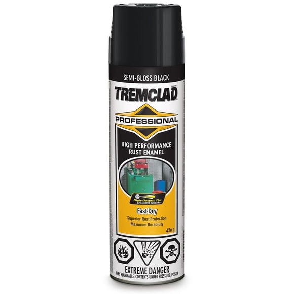 Tremclad Professional Spray Paint, Semi-Gloss Black, Rust Enamel, Fast Dry, 426g Aerosol