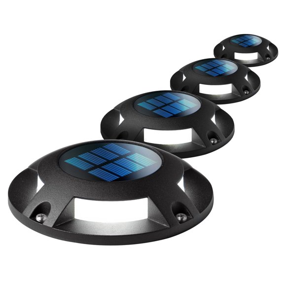Home Zone Security 4 Packs Solar Deck Light Outdoor 20 Lumens Waterproof Weather Resistant, No Wiring, Auto On Sensor Fence Light, Durable