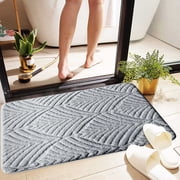 Dvkptbk Gray Bath Mat, Super Absorbent Bathroom Rugs Non Slip, Machine Washable Bath Rugs, Quick Dry Shower Mat, Velvet Carpet Bathmat for Bathroom Floor, Tub and Shower