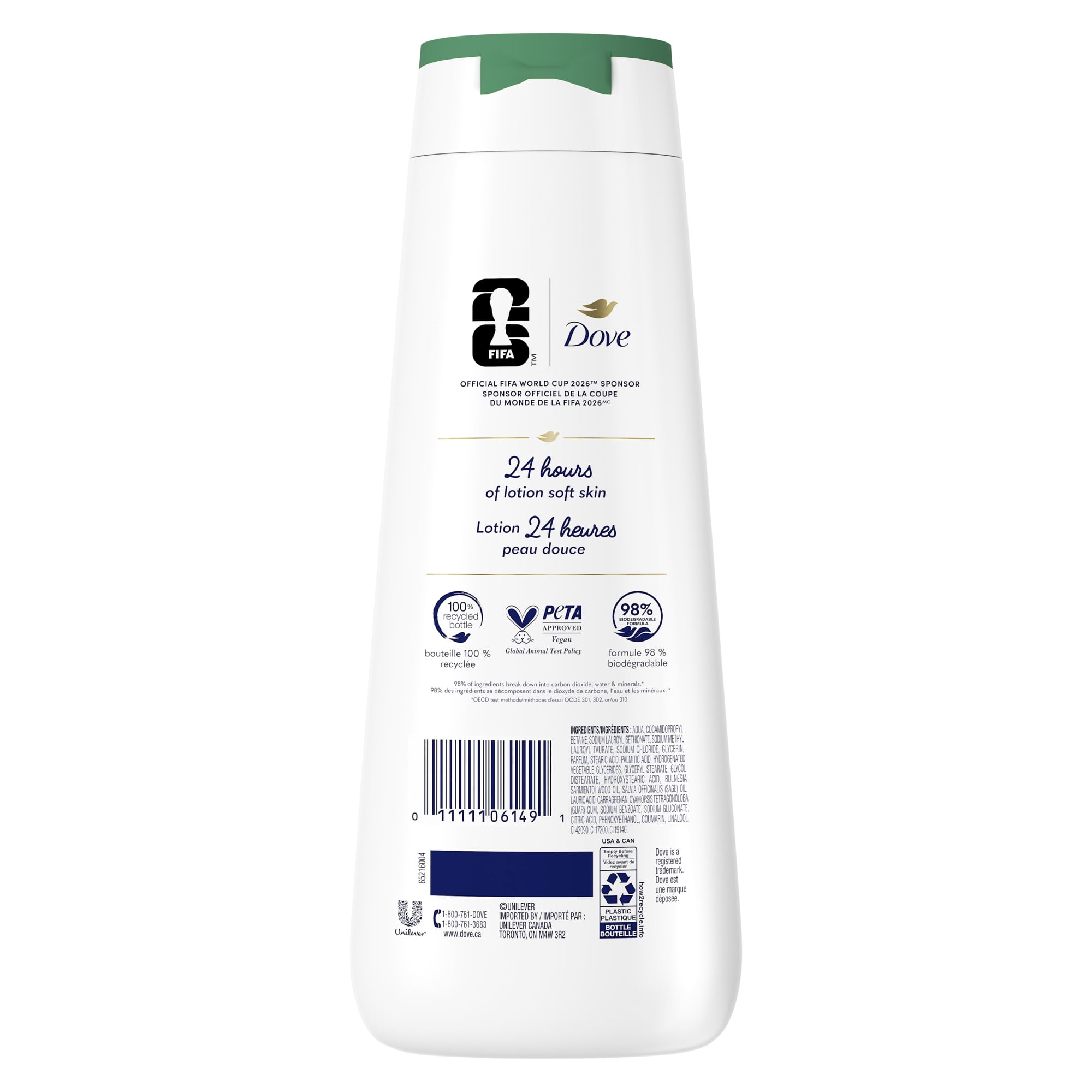 Dove Nettoyant Corporel Édition Limitée FIFA Bois d'Ambre et Huile de Sauge, 591 ml