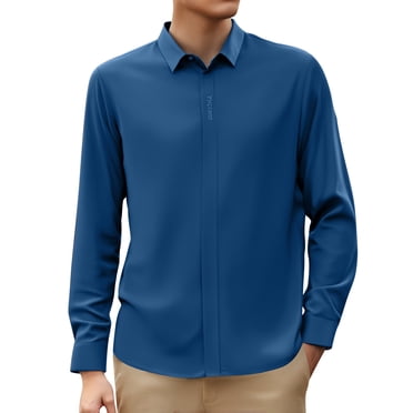 Ediodpoh Stretch Mens Dress Shirts Long Sleeve Slim Fit Dress Shirts for Men Muscle Fit Button Down Shirt Men's Casual Shirts Dark Blue 175