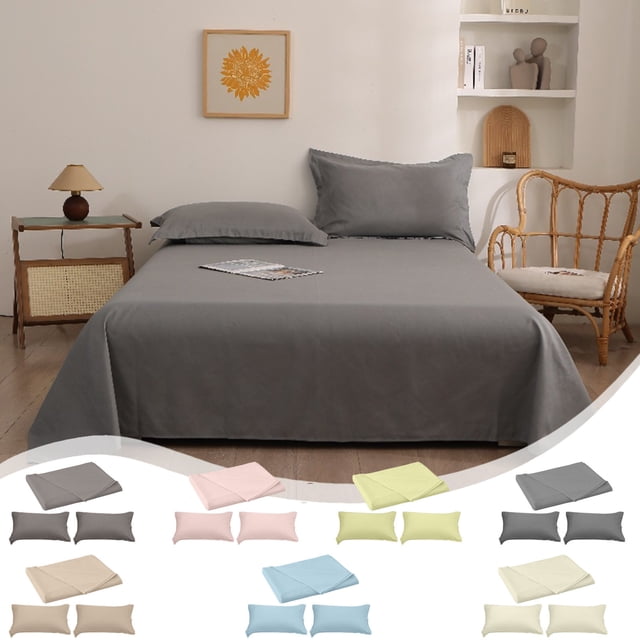 Sentmoon Bedsheets 150x230cm Solid Color Ease Friendly Washable Sheets A Pair Of Pillowcases Crisp Comfortable for Winter Warmth