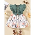 thumbnail image 2 of Faithtur Robe d'Été Patchwork pour Bébé Fille, Nœud, Imprimé Floral, Manches à Volants, Longueur Genou, Robe Trapèze, 2 of 4