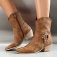 thumbnail image 2 of Womens Mens Cowboy Boots Classic Leather Buckle Pointed Toe Chunky Heels Wide Mid Calf Cowgirl Riding Work Booties, 2 of 8