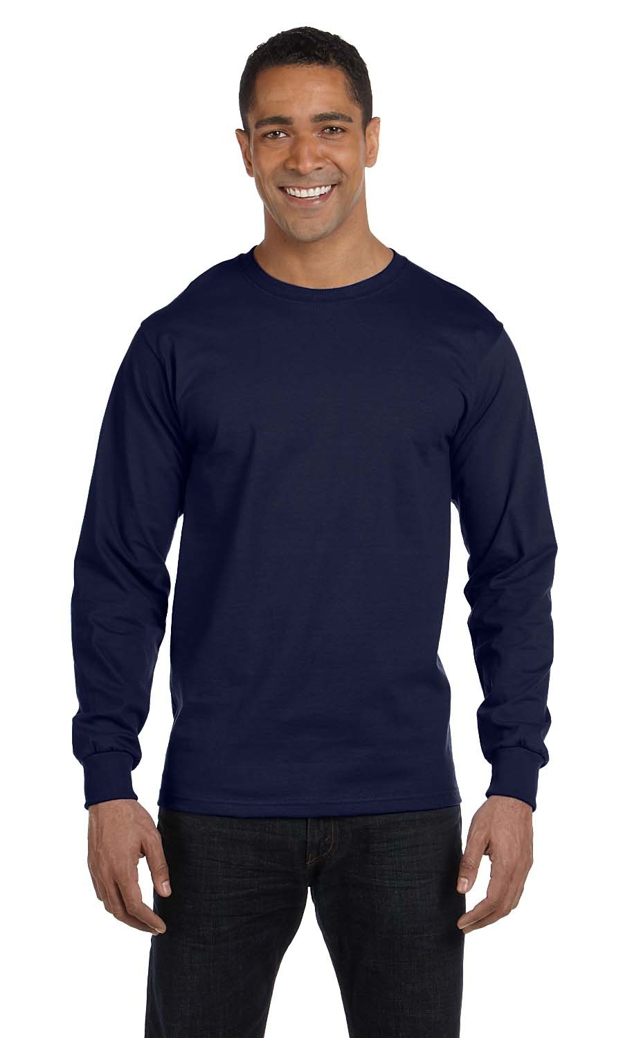 The Hanes 61 oz Manches Longues Beefy-T - Marine - TG