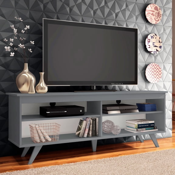 Madesa TV Stand Entertainment Center with 4 Shelves and Cable Management for 55, 65 Inch TV Media Storage Gaming Media Console Living Room and Bedroom Modern Wooden Television - Grey