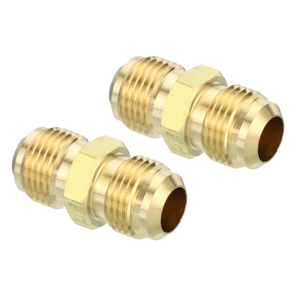 Uxcell Flare Brass Compression Tube Fitting, Flare Tube Fitting Pipe Hose Fitting for Plumbing 3/8"Male x 3/8" Male 2