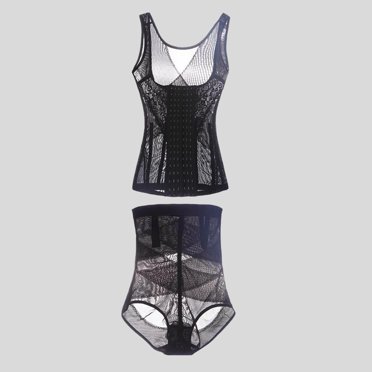 Zjloe7sa Gaines Femmes abdomen Vêtements Gainants Pantalon Gainant Sans Coutures Dentelle Ajourée Ensemble Deux Pièces Noir