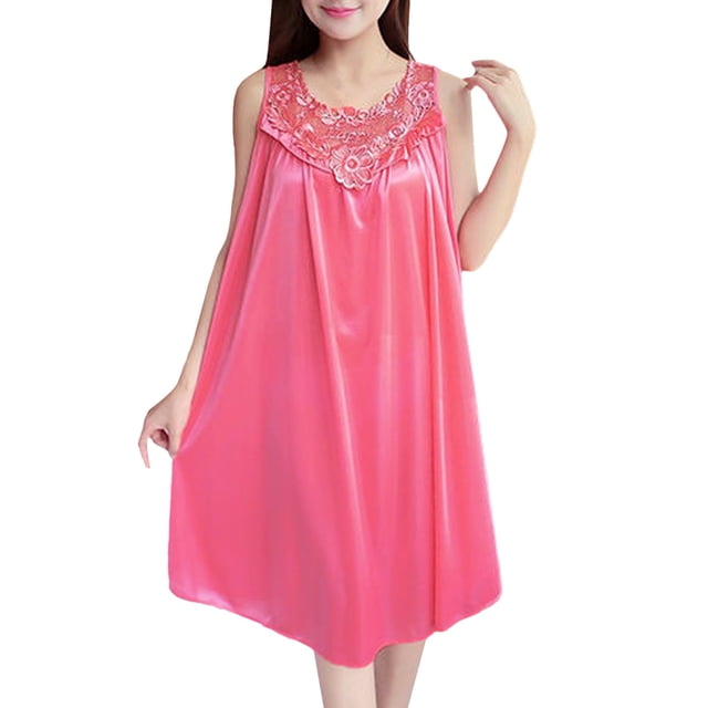 Kcodviy Robe Décontractée Unie pour Femmes Chemises de Nuit pour Femmes Vêtements de Nuit Sans Manches Col Rond Dentelle Chemise de Sommeil Lot Robe à Empiècements Chandail Ample Vêtements Sommeil Robe pour Femmes