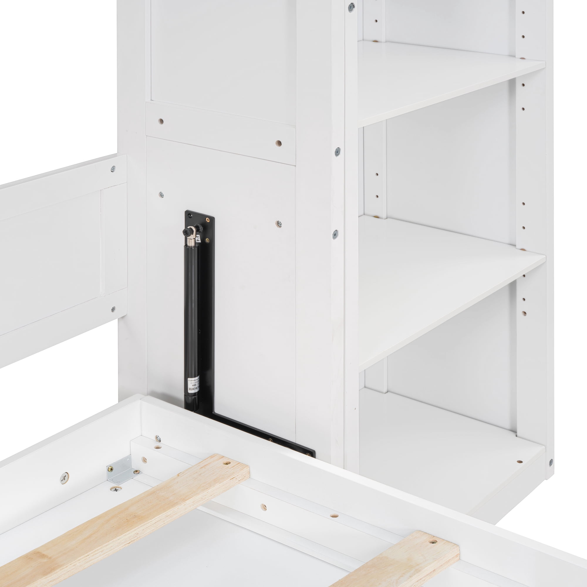 Homy Casa Full Size Murphy Bed with Storage Shelves, White, Foldable Wall Bed