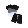 thumbnail image 1 of Fortune 2Pcs Little Boy Clothes Color Block Short Sleeve T-Shirts+Pockets Shorts 0-7 Years, 1 of 9