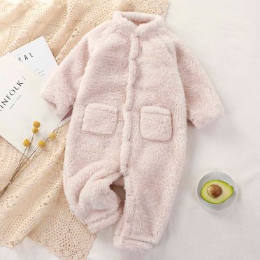 AherBiu Vêtements pour Bébé Garçon Barboteuses en Molleton Combinaisons d'Hiver Manches Longues Automne Décontracté Couleur Unie Bodys pour Nouveau-Né Nourrisson Filles Garçons