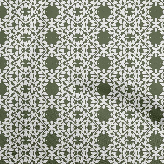 oneOone Rayon Olive Green Fabric Asian Floral Block Craft Projects Decor Fabric Printed By The Yard 56 Inch Wide