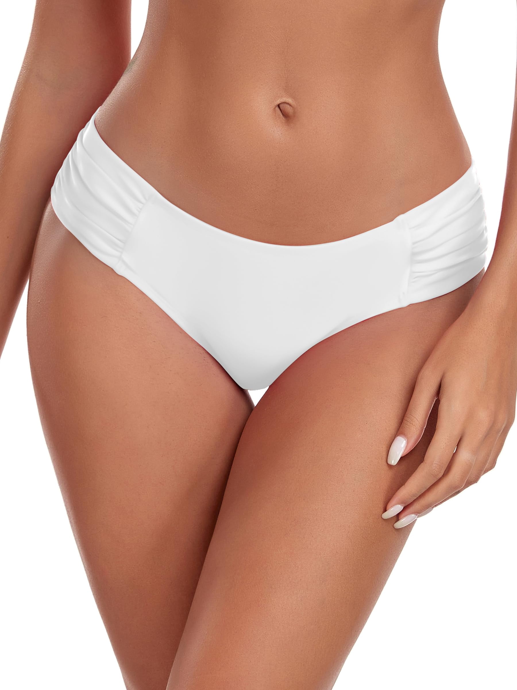 Ocean Blues Women's Full Coverage Bikini Bottom Mid Rise Ruched Sides Swim Bottoms White Size 2X-Large