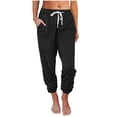thumbnail image 1 of Pantalon Femme Décontracté Mode Femme Couleur Unie Confortable Détente Poche Pantalon Neuf Dixièmes, 1 of 4