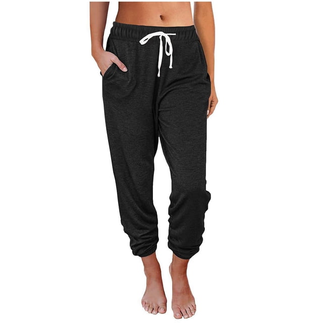 Pantalon Femme Décontracté Mode Femme Couleur Unie Confortable Détente Poche Pantalon Neuf Dixièmes