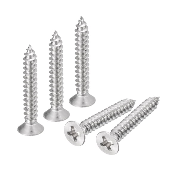 Unique Bargains #6x1' Wood Screws, 50 Pack Flat Head Phillips Self Tapping Screws 304 Stainless Steel Metal Screws
