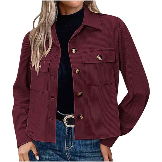 Timegard Button down Shirts for Women Cropped Long Sleeve Jackets Fall Solid Color Casual Loose Tops