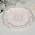 thumbnail image 1 of CUITING 25 Pack White Pink Paper Dessert Plates in Damask Floral Pattern  8” Round Disposable Salad Appetizer Plates with Scalloped Rims - 300 GSM, 1 of 10