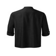 thumbnail image 3 of Men‘s Henley Shirt  Solid Color Long Sleeve Stand Collar Button-Down Loose Simple Linen Beach Tops, 3 of 4