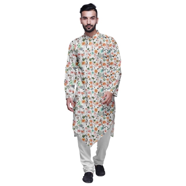 Atasi Cotton Flex Asymmetrical Long Sleeve Kurta For Men Printed Designer Kurta