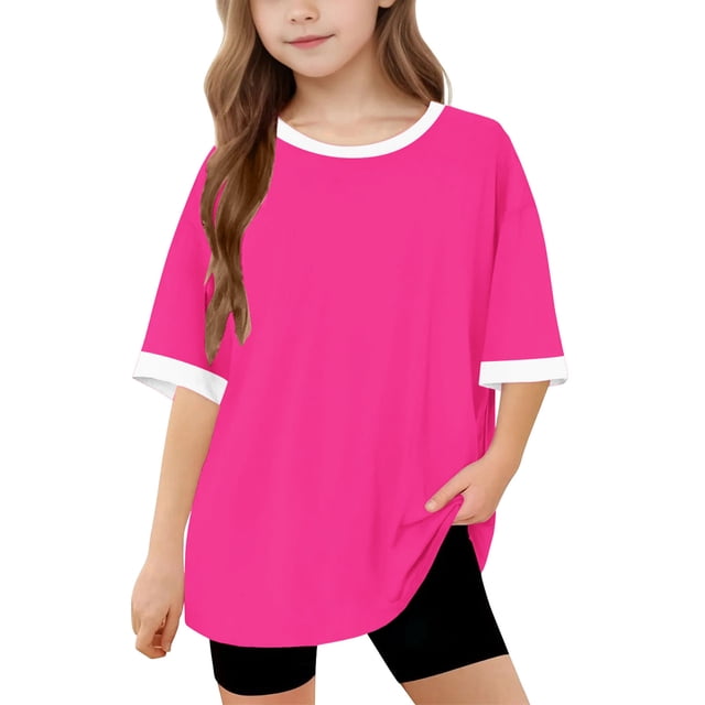 Rbaofujie T-Shirts à Manches Courtes pour Filles, Hauts d'Été pour Enfants, Col Rond, 5-15 Ans