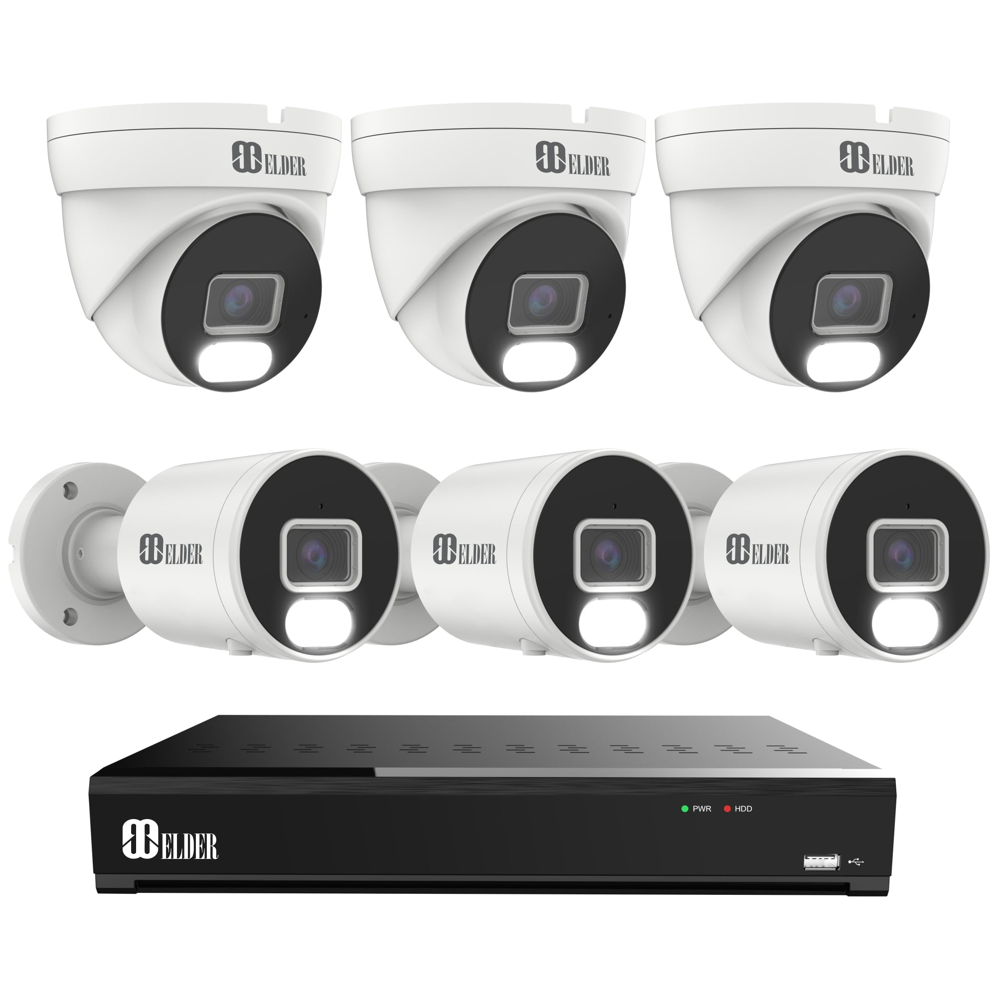 Security Camera System 4K 8MP, 8Ch NVR PoE 6-Camera Outdoor 2TB Color Night Vision, Person & Vehicle Detection Smart Home Surveillance Wired DIY, Elder Hunter Series